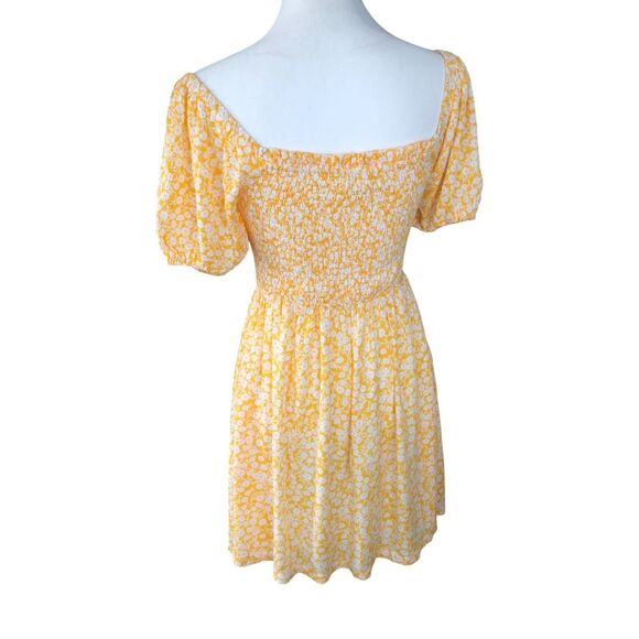 Lost‎ + Wander Yellow Ditsy Floral Smocked Cottagecore Boho Rayon Mini Dress S - Picture 3 of 12